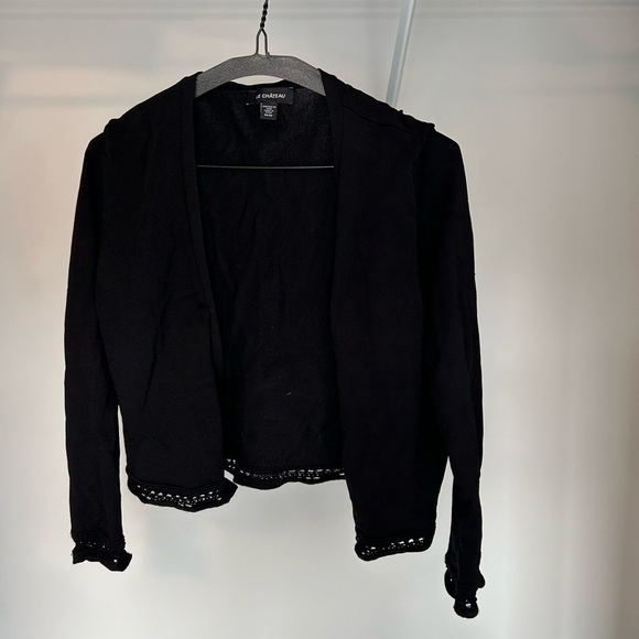 Le Chateau Black Women's Cropped Blazer with Lace Trim - Picture 2 of 4